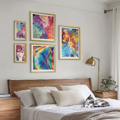 5 paveikslų rinkinys su rėmais Abstraktios spalvingos kompozicijos