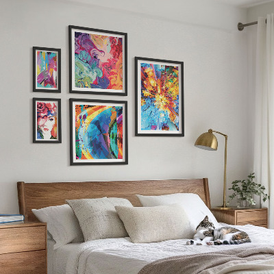 5 paveikslų rinkinys su rėmais Abstraktios spalvingos kompozicijos