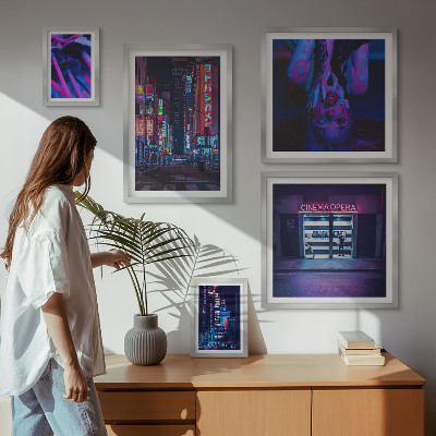 Sieninė paveikslų galerija Neoniniai naktiniai miesto peizažai