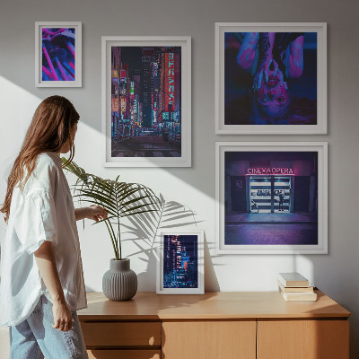 Sieninė paveikslų galerija Neoniniai naktiniai miesto peizažai
