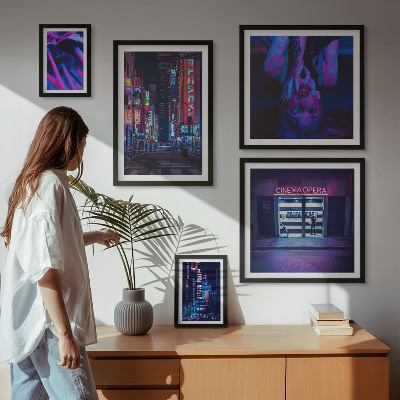 Sieninė paveikslų galerija Neoniniai naktiniai miesto peizažai
