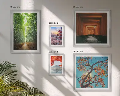 Sieninė paveikslų galerija su japonijos bambukų ir gėlių peizažais
