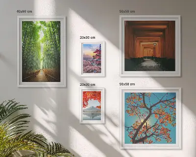 Sieninė paveikslų galerija su japonijos bambukų ir gėlių peizažais