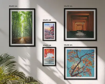 Sieninė paveikslų galerija su japonijos bambukų ir gėlių peizažais