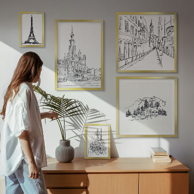 Paveikslų rinkinys miegamajam Stilingos architektūrinės iliustracijos