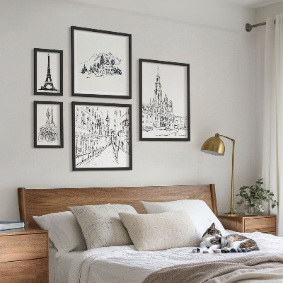 Paveikslų rinkinys miegamajam Stilingos architektūrinės iliustracijos