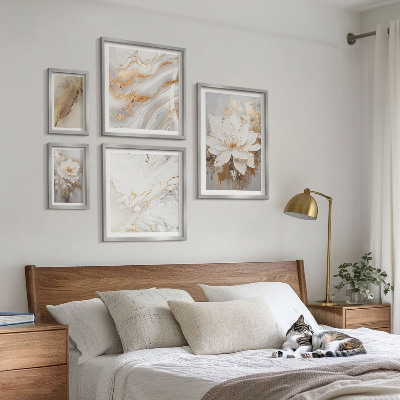 5 paveikslų rinkinys su rėmais Elegantiškos gėlių kompozicijos