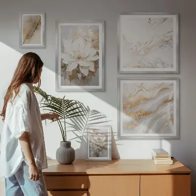 Elegantiškos gėlių kompozicijos 5 paveikslų rinkinys su rėmais