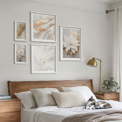 5 paveikslų rinkinys su rėmais Elegantiškos gėlių kompozicijos