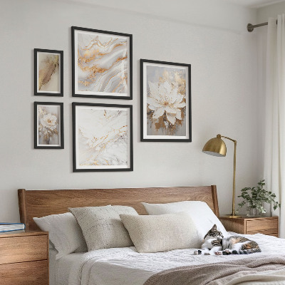 5 paveikslų rinkinys su rėmais Elegantiškos gėlių kompozicijos