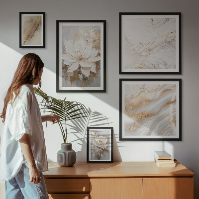 5 paveikslų rinkinys su rėmais Elegantiškos gėlių kompozicijos
