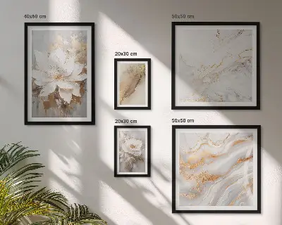 Elegantiškos gėlių kompozicijos 5 paveikslų rinkinys su rėmais
