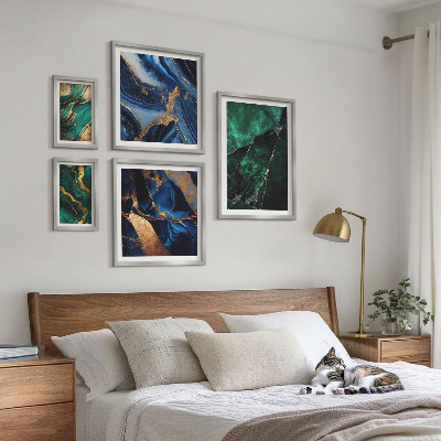 Paveikslų rinkinys miegamajam Elegantiškos abstrakcijos su žaluma