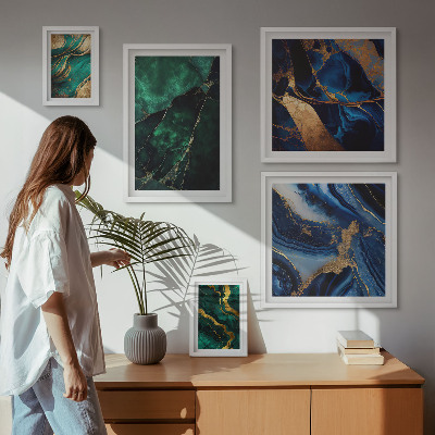 Paveikslų rinkinys miegamajam Elegantiškos abstrakcijos su žaluma