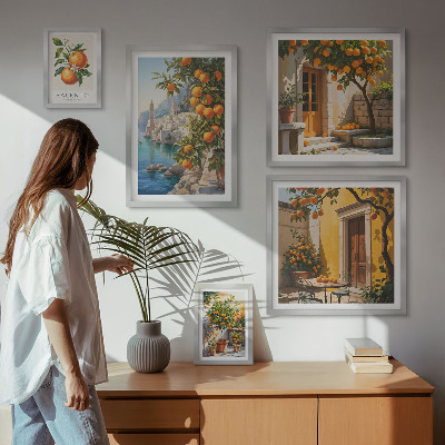 5 paveikslų rinkinys su rėmais Atmosferiniai vaisių vaizdai