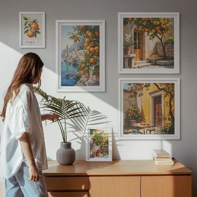 5 paveikslų rinkinys su rėmais Atmosferiniai vaisių vaizdai