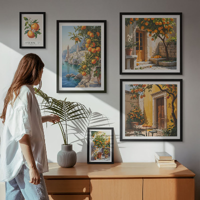 5 paveikslų rinkinys su rėmais Atmosferiniai vaisių vaizdai