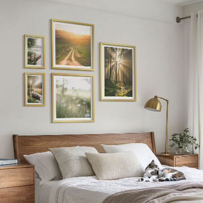 Paveikslų rinkinys miegamajam Miško peizažai saulė vanduo