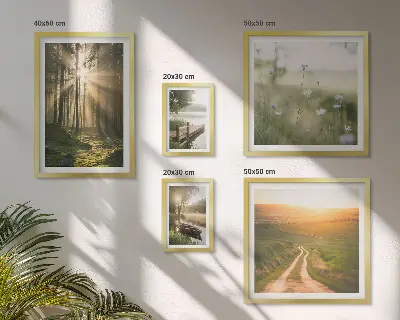 Paveikslų rinkinys miegamajam miško peizažai su saule ir vandeniu
