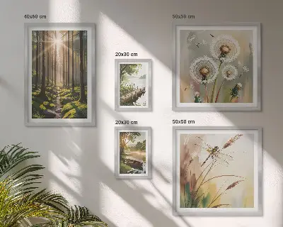 Sieninė paveikslų galerija su miško peizažais ir gamtos ramybės motyvais
