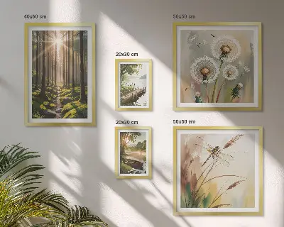 Sieninė paveikslų galerija su miško peizažais ir gamtos ramybės motyvais