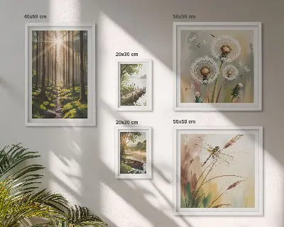 Sieninė paveikslų galerija su miško peizažais ir gamtos ramybės motyvais