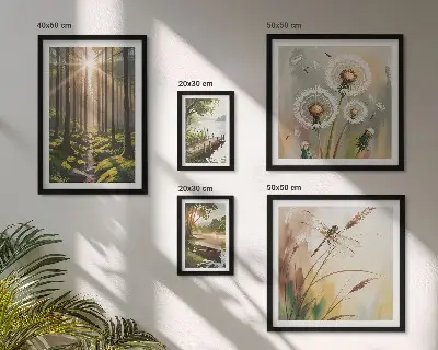 Sieninė paveikslų galerija su miško peizažais ir gamtos ramybės motyvais
