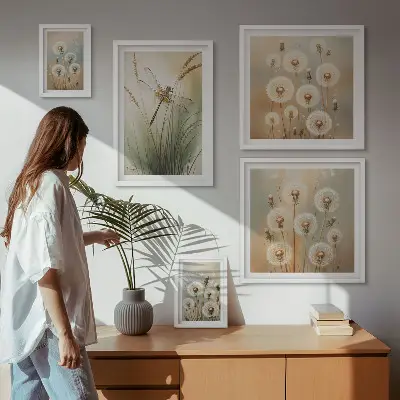 Sieninė paveikslų galerija su laumžirgių ir kiaulpienių žiedų motyvais