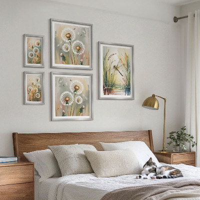 5 paveikslų rinkinys su rėmais Gėlių laumžirgiai gamtos stiliumi