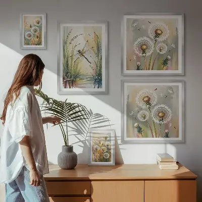 5 paveikslų rinkinys su rėmais gėlių ir laumžirgių motyvais