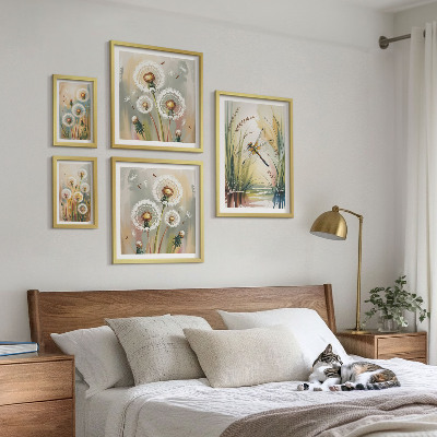 5 paveikslų rinkinys su rėmais Gėlių laumžirgiai gamtos stiliumi