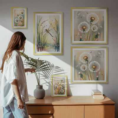 5 paveikslų rinkinys su rėmais Gėlių laumžirgiai gamtos stiliumi