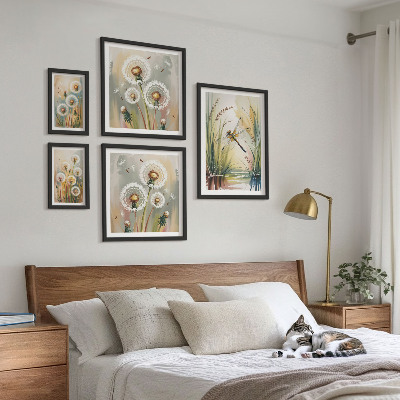 5 paveikslų rinkinys su rėmais Gėlių laumžirgiai gamtos stiliumi