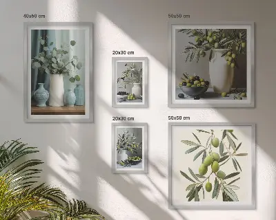 Sieninė paveikslų galerija skandinaviško stiliaus žaliųjų alyvuogių žiedai