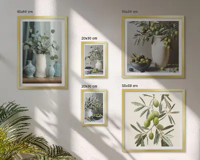 Sieninė paveikslų galerija skandinaviško stiliaus žaliųjų alyvuogių žiedai