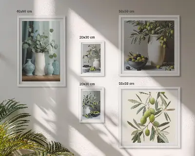 Sieninė paveikslų galerija skandinaviško stiliaus žaliųjų alyvuogių žiedai