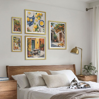 5 paveikslų rinkinys su rėmais Citrusiniai vaisiai soduose