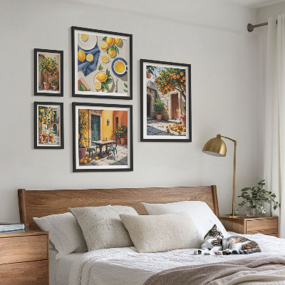 5 paveikslų rinkinys su rėmais Citrusiniai vaisiai soduose