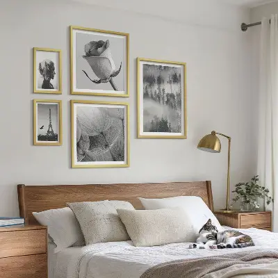 Paveikslų rinkinys miegamajam juodai baltas gamtos ir miesto vaizdas