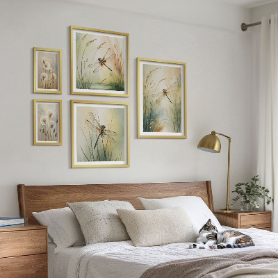 5 paveikslų rinkinys su rėmais Boho gamtos motyvai su laumžirgiais