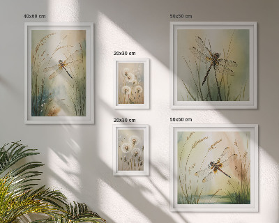 5 paveikslų rinkinys su rėmais Boho gamtos motyvai su laumžirgiais