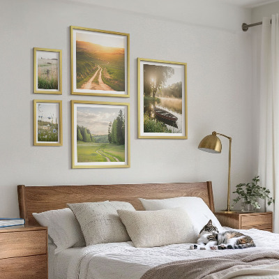 5 paveikslų rinkinys su rėmais Vandens ir žalumos peizažai