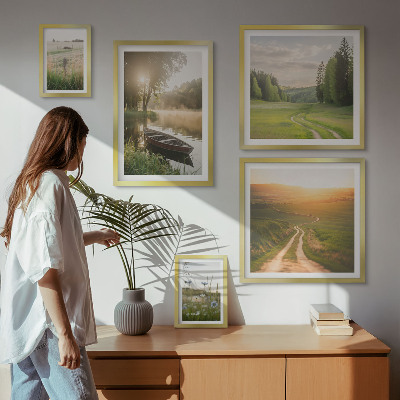 5 paveikslų rinkinys su rėmais Vandens ir žalumos peizažai