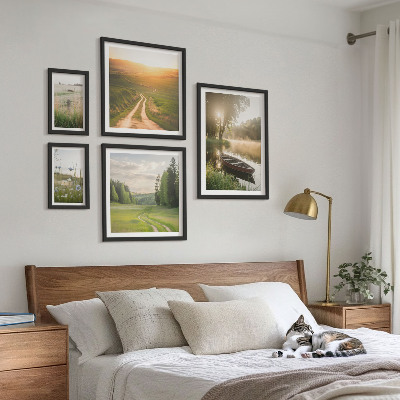 5 paveikslų rinkinys su rėmais Vandens ir žalumos peizažai