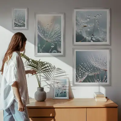 Sieninė paveikslų galerija minimalistiniai rasos lašai ant augalų