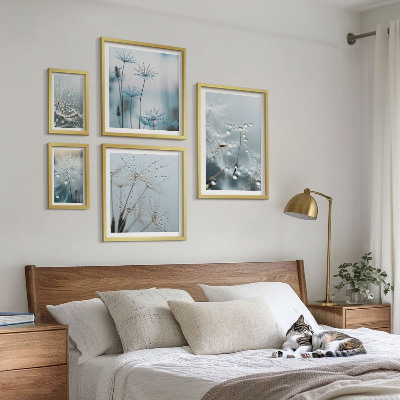 5 paveikslų rinkinys su rėmais Augalų motyvai, vandens lašai