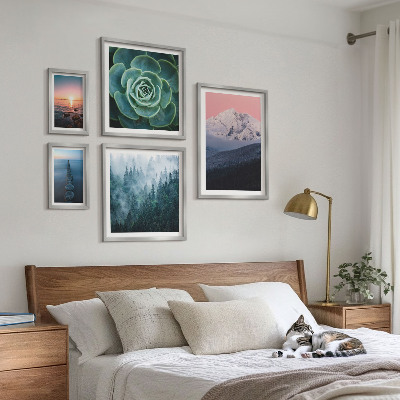 5 paveikslų rinkinys su rėmais Peizažai kalnai jūra boho