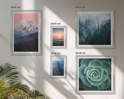 5 paveikslų rinkinys su rėmais boho stiliaus kalnų ir jūros peizažai