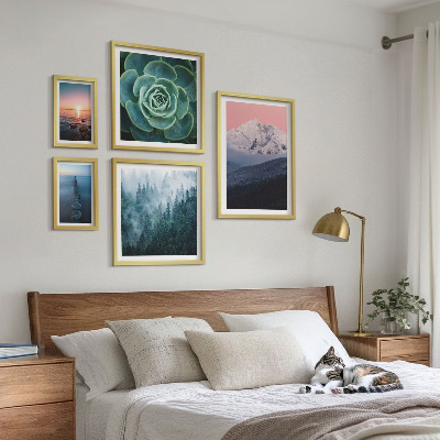 5 paveikslų rinkinys su rėmais Peizažai kalnai jūra boho