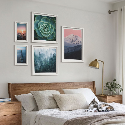 5 paveikslų rinkinys su rėmais Peizažai kalnai jūra boho